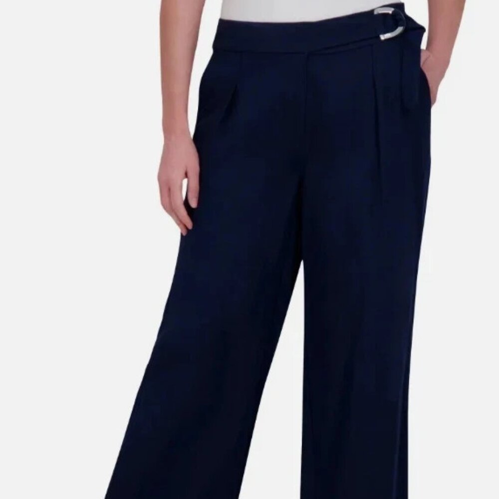 DKNY Women's Size 14 Navy Rayon Blend Belted Pants NWT